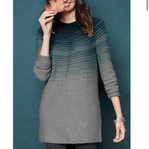 J. Jill Tunic Sweater Crewneck Gray Green Striped Ombré Cotton Size Medium
